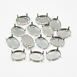 201 Stainless Steel Sew on Prong Settings, Claw Settings for Pointed Back Rhinestone, Oval, Stainless Steel Color, Tray: 23x16mm, 24x17x8mm, Hole: 1.5mm