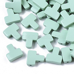 Spray Painted Alloy Multi-Strand Links, Cadmium Free & Lead Free, For Tile Elastic Bracelets Making, T Shape, Pale Turquoise, 11x10.5x4mm, Hole: 1mm