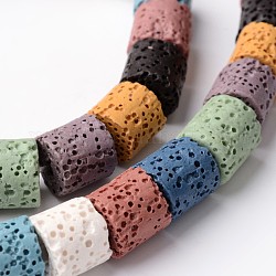 Fili di perle di roccia lavica naturale tinti in colonna, colorato, 9~10.5x9~10mm, Foro: 1 mm, circa 41pcs/filo, 15.5 pollice