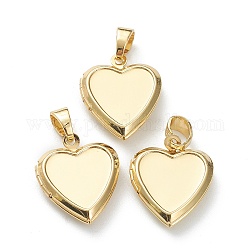 Brass Locket Pendants, Photo Frame Pendants for Necklaces, Long-Lasting Plated, Heart, Real 18K Gold Plated, 21.5x17x4.5mm, Hole: 5x4mm, 10x9.5mm Inner Diameter