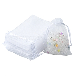 Sacchetti di organza sacchetti per gioielli, sacchetti regalo con coulisse in rete per bomboniere, bianco, 15x10cm