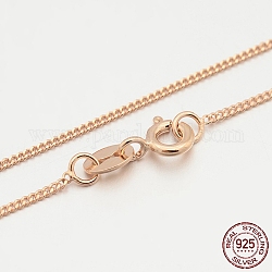 925 стерлингового серебра Снаряженная цепи ожерелья, с застежками пружинного кольца, тонкая цепь, розовое золото , 18 дюйм, 1 мм