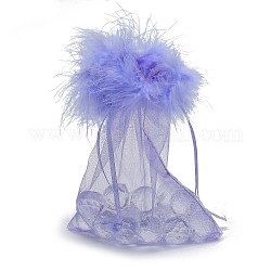 Сумочки из органзы , с кулиской и пером, ювелирные сумки, на свадьбу конфетные мешки, прямоугольные, розовато-лиловый, 17.5x12.5x0.07 см