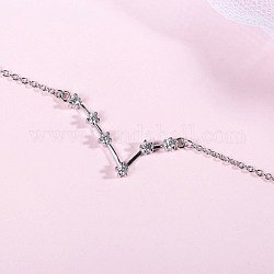 925 Sterling Silver Charm Bracelets, with Rhinestone, Constellations, Pisces, Silver, Crystal