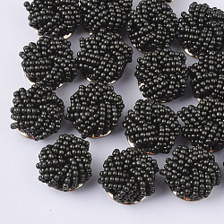 Cabochons aus Glasperlen, Cluster-Perlen, mit perforierten ScheibenFassungen aus vergoldetem Eisen, Blume, Schwarz, 19~20x10~12 mm
