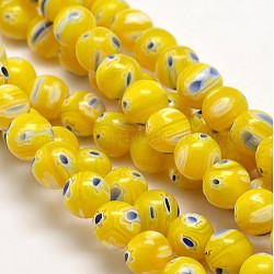 Round Millefiori Glass Beads Strands, Yellow, 7.6~8mm, Hole: 1mm, about 48pcs/strand, 14.9 inch
