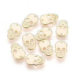 Brass Charms, Nickel Free, Real 18K Gold Plated, Skull, 11.5x7.5x1mm, Hole: 1mm