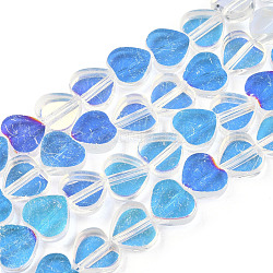 Trasparenti perle di vetro placca fili, mezzo placcato, cuore, cielo blu profondo, 9.5x10.5x3mm, Foro: 0.8 mm, circa 60pcs/filo, 21.65 pollice (55 cm)