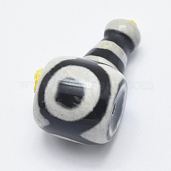 Natürlicher Dzi-Achat, 3 Loch Guru Perlen, T-Perlen gebohrt, für buddhistische Schmuck machen, Schwarz, 29x16x15.5 mm, Bohrung: 2 mm
