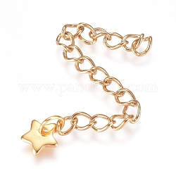 304 extensor de cadena de acero inoxidable, barbada, con charms, estrella, dorado, 57mm, link: 4x3x0.5 mm