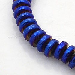 Гальванический немагнитный синтетический гематит жемчужные шарики, с покрытием синим, 6x3 мм, отверстие : 1 мм, около 140 шт / нитка, 15.7 дюйм