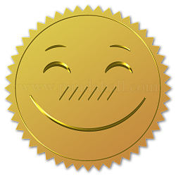 Pegatinas autoadhesivas en relieve de lámina de oro, etiqueta engomada de la decoración de la medalla, patrón de cara sonriente, 5x5 cm