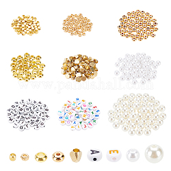 Kit de fabrication de bijoux de bricolage arricraft, y compris les perles en laiton, Perles acryliques de lettre, Perle d'imitation acrylique et perles en plastique ABS, blanc, 430 pcs / boîte