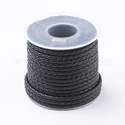 Cordon en cuir tressé rond, cordon en cuir pour la fabrication de bracelets, noir, 3mm, environ 10.93 yards (10 m)/rouleau