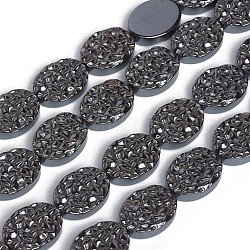 Chapelets de perles en hématite synthétique électrolytique sans magnétiques, texturé, ovale, 16x12x4mm, Trou: 0.8mm, Environ 25 pcs/chapelet, 15.66 pouce (39.8 cm)