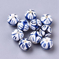 Manuell Porzellan Perlen, blauen und weißen Porzellan, Runde, Blau, 12 mm, Bohrung: 2 mm