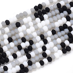 Chapelets de perles en verre à facettes, mat, rondelle, noir, 2.5~3.2x1.8~2.6mm, Trou: 0.8mm, Environ 185~186 pcs/chapelet, 15.55~15.75 pouce (39.5~40 cm)
