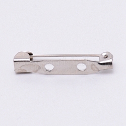 Iron Brooch Findings, Back Bar Pins, with 2 Holes, Platinum, 5x25x7mm, Hole: 2mm, Pin: 0.5mm