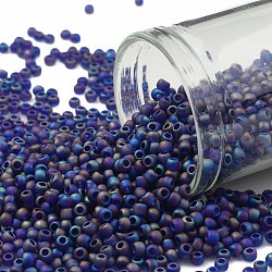 Cuentas de semillas redondas toho, Abalorios de la semilla japonés, (87df) transparente ab helada cobalto, 11/0, 2.2mm, agujero: 0.8 mm, aproximamente 1110 unidades / 10 g