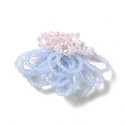 Cabochons de fleurs tressées en perles de verre, avec des accessoires de tamis en fer doré, pour les ornements de costume de boucle d'oreille de broche de bricolage, bleuet, 32~33x40~46x7mm, Trou: 1.4mm