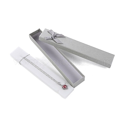 Прямоугольные бумажные коробочки для ожерелья с бантом, Подарочный футляр для ювелирных изделий для хранения ожерелий, серебряные, 21x4x2.2 см