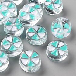 Transparenten Lack Acryl-Perlen, flach rund mit Dreieck, Türkis, 20x9 mm, Bohrung: 3.5 mm