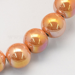 Perles rondes artisanales en porcelaine, de couleur plaquée ab , verge d'or, 9mm, Trou: 2mm