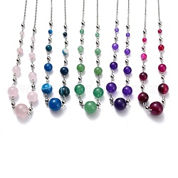 304 colliers de perles gradués en acier inoxydable, avec chaînes forçats et perles rondes en pierres précieuses naturelles et synthétiques, couleur inoxydable, 17.3 pouce (44 cm)