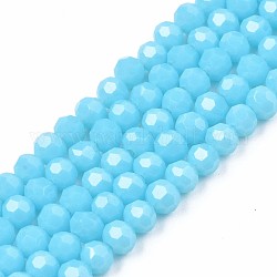 Fili di perle di vetro giada imitazione solida opaca, tondo sfaccettato, cielo blu profondo, 3~4mm, Foro: 0.5 mm, circa 179~181pcs/filo, 21.02 pollice ~ 21.14 pollici (53.4 cm ~ 53.7 cm)