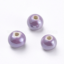 Handmade Porcelain Beads, Pearlized, Round, Medium Orchid, 8mm, Hole: 2mm