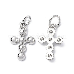Eco-Friendly Rack Plating Brass Pendants, Long-Lasting Plated, with Open Jump Rings, Lead Free & Cadmium Free, Cross Charm, Platinum, 14x9x2.5mm, Hole: 3.4mm