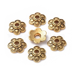 Tibetischen Stil Legierung Perlenkappen, Bleifrei und cadmium frei, Blume, Antik Golden Farbe, ca. 15 mm Durchmesser, 3 mm dick, Bohrung: 4 mm