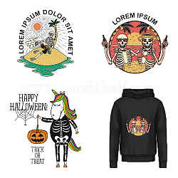 CREATCABIN 3Pcs 3 Style Halloween Theme Horse & Skull Pattern Pet Film with Hot Melt Adhesive Heat Transfer Film, for Garment Accessories, Mixed Color, 1pc/style