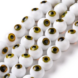 Fatti a mano in vetro murano male occhio tondo fili di perle, bianco, 10mm, Foro: 1 mm, circa 39pcs/filo, 14.96 pollice