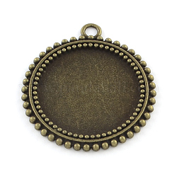 Supports de pendentif de cabochon plat rond de style tibétain en alliage, Sans cadmium & sans nickel & sans plomb, bronze antique, Plateau: 25 mm, 37x33x2mm, Trou: 3mm, environ 180 pcs/1000 g