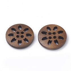 4-Agujero botones de madera, plano y redondo, coco marrón, 24.5~25.5x4.5~5mm, agujero: 1.5 mm