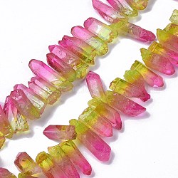 Fili di perline tinte in cristallo di quarzo naturale, pepite, rosa intenso, 15~45x10~15x8~10mm, Foro: 1 mm, circa 36~37pcs/filo, 32.5~33cm