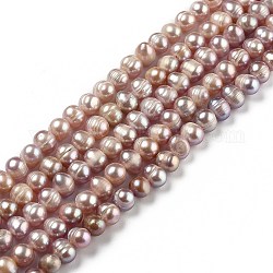 Natural Cultured Freshwater Pearl Beads Strands, Potato, Dyed, Saddle Brown, 6.5~7x6.5~7mm, Hole: 0.6mm, about 52pcs/strand, 13.58 inch(34.5cm)