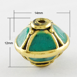 Handmade Indonesia Beads, with Alloy Cores, Bicone, Antique Golden, LightSea Green, 12x14mm, Hole: 1.5mm