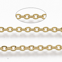 304 Edelstahl-Kabelketten, gelötet, Flachoval, golden, 2x1.6x0.3 mm, ca. 6.56 Fuß (2m)/Strang