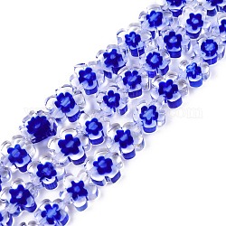 Millefiori a mano fili di perline di vetro, capo di prugne, blu, 7~9x7.5~9x2.5~3mm, Foro: 1 mm, circa 52~54pcs/filo, 15.75 pollice ~ 15.94 pollici (40~40.5 cm)