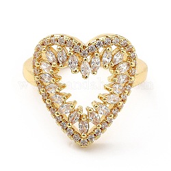 Anello polsino in ottone con zirconi cubici, anello aperto per le donne, cuore, vero placcato oro 18k, misura degli stati uniti 6 3/4 (17.1mm)