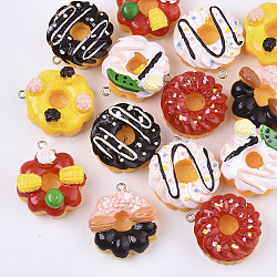 Resin Pendants, with Platinum Tone Iron Loop, Imitation Food, Cake, Mixed Color, 29.5~33x27~29.5x13.5~18mm, Hole: 1.8~2mm