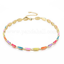 Brass Micro Pave Cubic Zirconia Link Tennis Necklaces for Women, with Enamel, Nickel Free, Real 18K Gold Plated, Oval, Colorful, 34x0.7cm