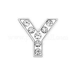 Eco-Friendly Zinc Alloy Slide Charms, with Rhinestone, Platinum Plated, Letter, Crystal, Letter.Y, 12mm, Hole: 1.5x7.9mm