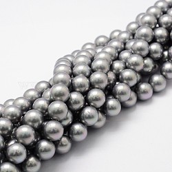 Shell Pearl Bead Strands, Rainbow Plated, Grade A, Round, Gray, 10mm, Hole: 1mm, about 41pcs/strand, 16 inch