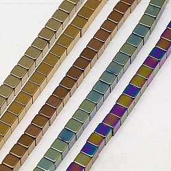 Electroplate Non-magnetic Synthetic Hematite Beads Strands, Cube, Grade AAAA, Mixed Color, 2x2x2mm, Hole: 0.8mm, about 163pcs/strand, 16 inch