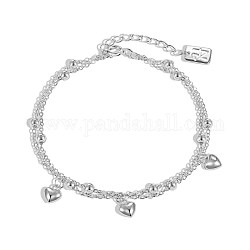 S925 серебряные цепочки-сателлиты, двухслойные многониточные браслеты, с сердцем подвески, серебряные, 6-1/2 дюйм (16.6 см)