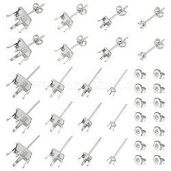 Unicraftale 80 pièces 4 style 304 supports de boucle d'oreille carrée en acier inoxydable, supports de boucle d'oreille pour strass, avec 80pcs poussoirs d'oreilles, couleur inoxydable, 3~9x3~9mm, pin: 0.8 mm, convient pour strass de 3~9 mm, 20 pièces / style