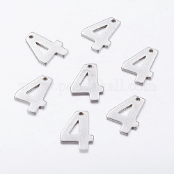 304 Stainless Steel Pendants, Number, Num.4, 11x8x0.7mm, Hole: 0.5mm
